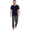 GYS Men’s Pajamas Set Short Sleeve Sleepwear Soft Pjs Top with Pants Cool Loungewear Set,Viscose Made from Bamboo(Navy)