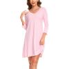 GYS Womens Bamboo Viscose Long Sleeve Nightgown Super Soft Lightweight Night Shirts for Sleeping(Pink)