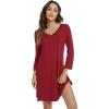 GYS Womens Bamboo Viscose Long Sleeve Nightgown Super Soft Lightweight Night Shirts for Sleeping(Wine)