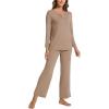 GYS Women’s Pajama Sets Viscose from Bamboo Lace Trim Long Sleeve Sleepwear Soft Pjs Lounge Sets with Pockets(A-camel)