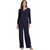 GYS Women’s Pajama Sets Viscose from Bamboo Lace Trim Long Sleeve Sleepwear Soft Pjs Lounge Sets with Pockets(A-navy)