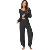 GYS Women’s Pajama Sets Viscose from Bamboo Lace Trim Long Sleeve Sleepwear Soft Pjs Lounge Sets with Pockets(B- Black)