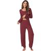 GYS Women’s Pajama Sets Viscose from Bamboo Lace Trim Long Sleeve Sleepwear Soft Pjs Lounge Sets with Pockets(B-wine)
