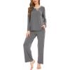 GYS Women’s Pajama Sets Viscose from Bamboo Lace Trim Long Sleeve Sleepwear Soft Pjs Lounge Sets with Pockets(C – Dark Heather Grey)