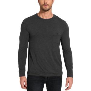GYS Bamboo Viscose Men’s Long Sleeve Shirts Casual Crew Neck Pajama Tops(Black Melange)