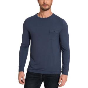 GYS Bamboo Viscose Men’s Long Sleeve Shirts Casual Crew Neck Pajama Tops(Dark Blue)