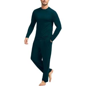 GYS Bamboo Viscose Men’s Pajama Sets Long Sleeve Plaid Loungewear Sets with Pockets(Indigo)
