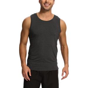GYS Bamboo Viscose Mens Tank Top, Casual Sleeveless Undershirt, Quick Dry Lightweight Muscle Shirts, Soft Men’s Pajama Tops(Black Melange)