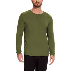 GYS Bamboo-Derived Viscose Men’s Pajama Top Soft Long Sleeve Sleep T-Shirt(Army Green)
