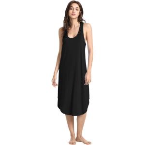 GYS Long Nightgown for Women – Viscose Made from Bamboo, Soft Sleeveless Sleep Shirt Summer Racerback Sleep Dress(Black)