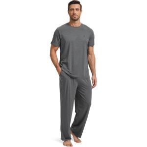 GYS Men’s Pajama Sets Bamboo Viscose Short Sleeve Top and Long Pants 2 Piece Sleepwear(Dark Heather Grey)