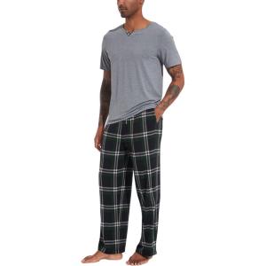 GYS Men’s Pajamas Set Short Sleeve Sleepwear Soft Pjs Top with Pants Cool Loungewear Set,Viscose Made from Bamboo(Heather Grey)