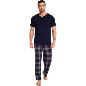 GYS Men’s Pajamas Set Short Sleeve Sleepwear Soft Pjs Top with Pants Cool Loungewear Set,Viscose Made from Bamboo(Navy)