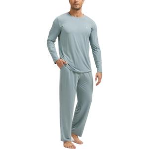 GYS Premium Men’s Pajama Sets Bamboo Viscose Long Sleeve Sleepwear and Style(Light Greyish Green)