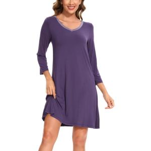GYS Womens Bamboo Viscose Long Sleeve Nightgown Super Soft Lightweight Night Shirts for Sleeping(Air Purple)