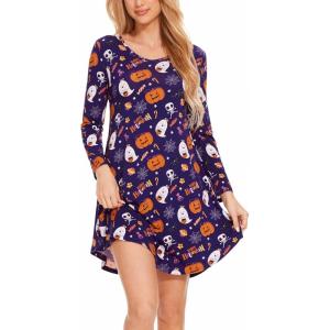 GYS Womens Bamboo Viscose Long Sleeve Nightgown Super Soft Lightweight Night Shirts for Sleeping(Crewneck/ Pumpkin Ghost)