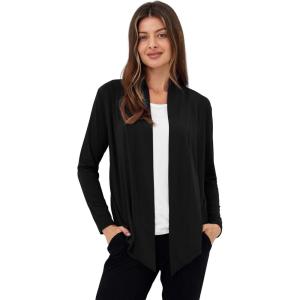 GYS Women’s Cardigans Bamboo Viscose Second-Skin Softness All-Day Drape Long Sleeve Open Front Versatile Loose Outwear(Black)