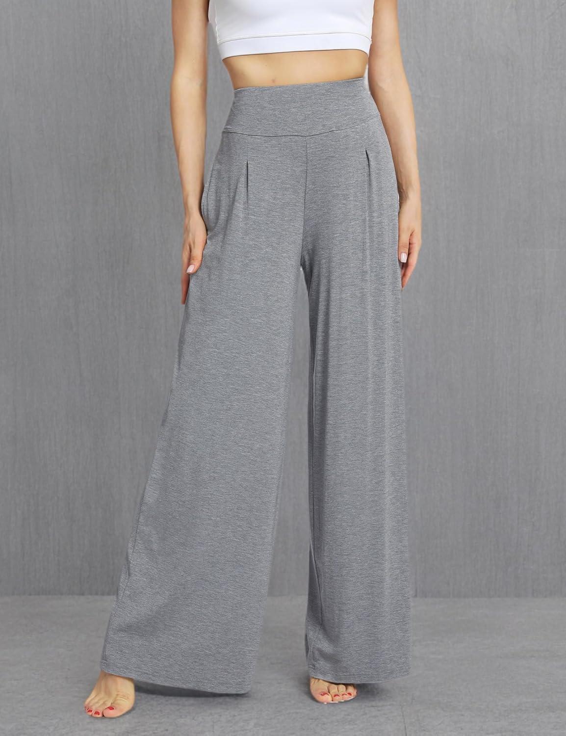 imageGYS Bamboo Viscose Pajama Pants for Women Soft Wide Leg Flowy Palazzo Lounge Pants Comfy Pajama Bottoms with PocketsHeather Grey