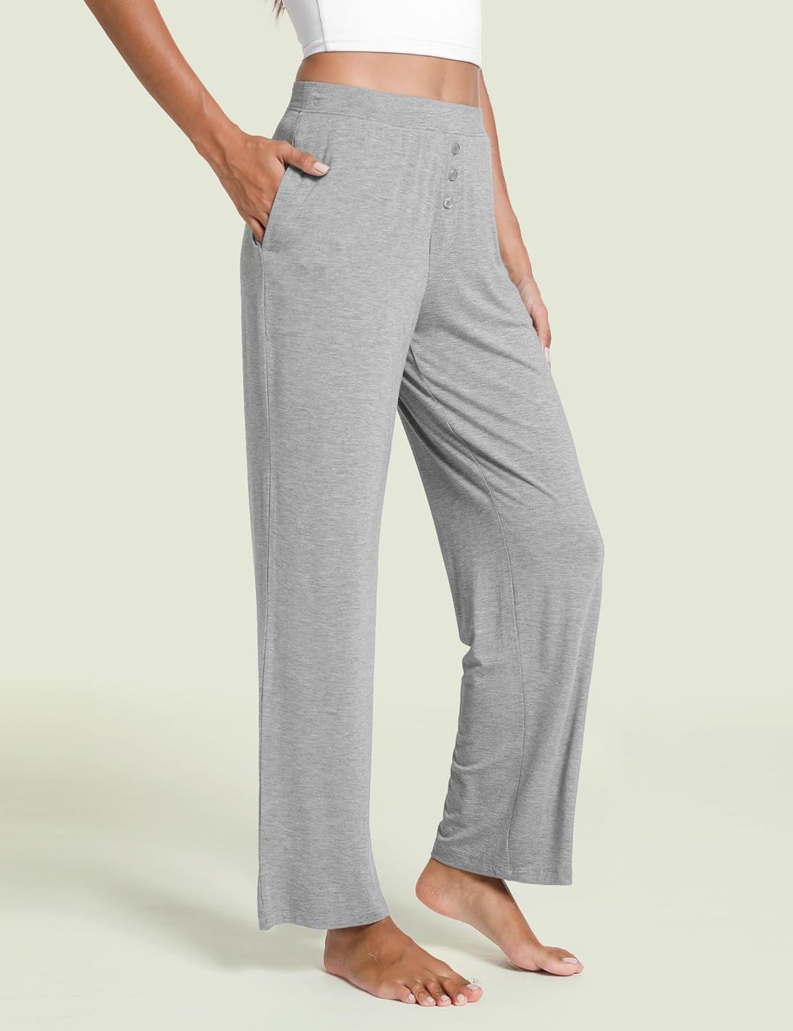 imageGYS Bamboo Viscose Pajama Pants for Women Soft Wide Leg Pants with Pockets Comfy Lounge Bottoms Loose Yoga Sweatpants SXXLHeather Grey