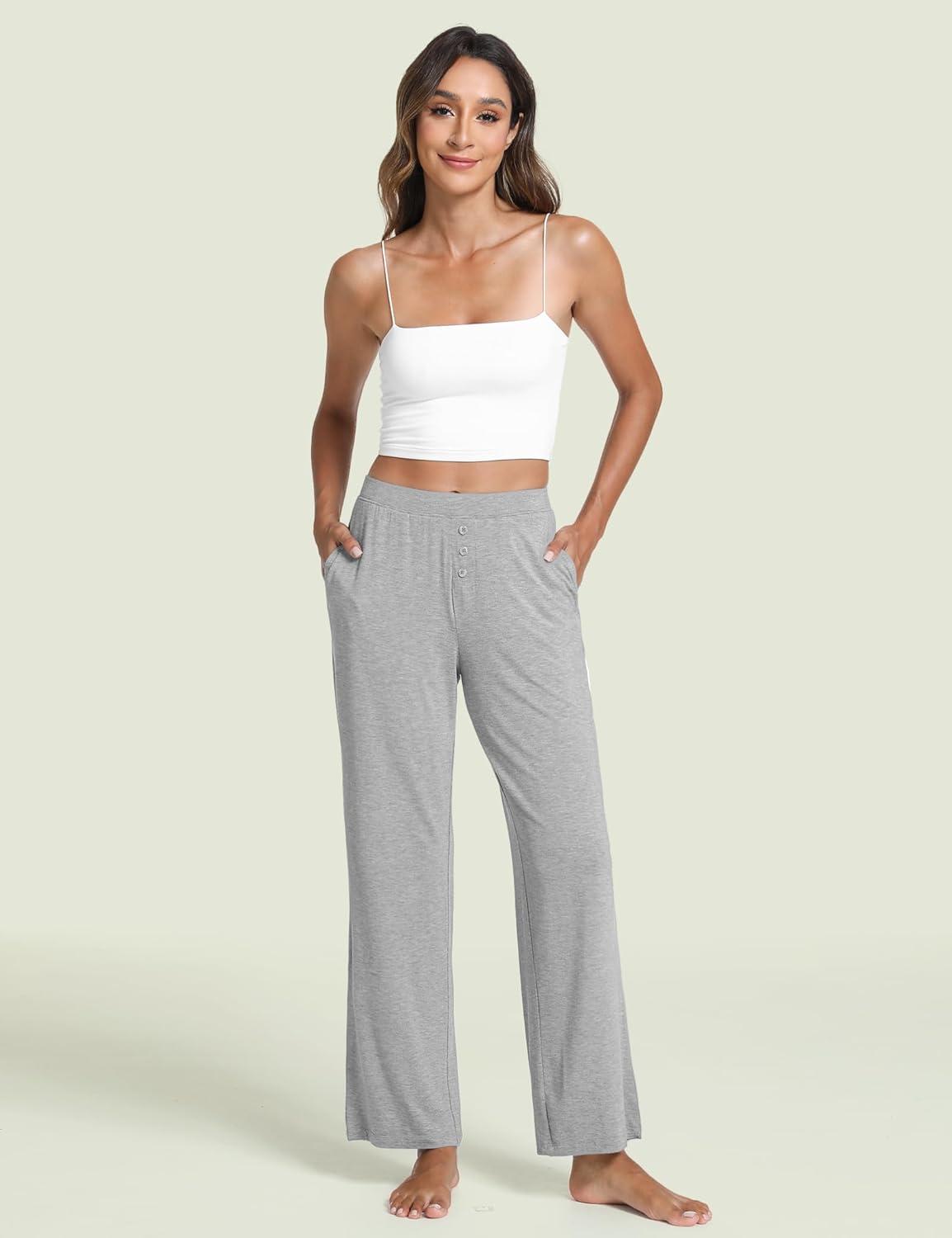 imageGYS Bamboo Viscose Pajama Pants for Women Soft Wide Leg Pants with Pockets Comfy Lounge Bottoms Loose Yoga Sweatpants SXXLHeather Grey