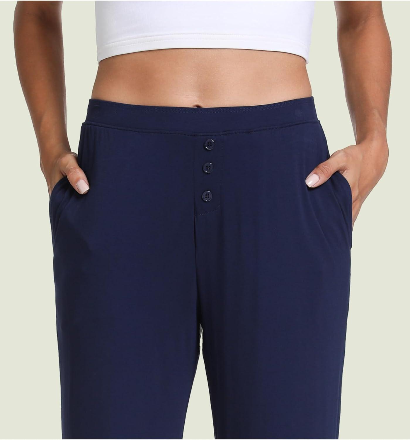imageGYS Bamboo Viscose Pajama Pants for Women Soft Wide Leg Pants with Pockets Comfy Lounge Bottoms Loose Yoga Sweatpants SXXLNavy