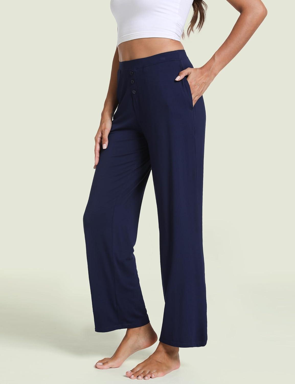 imageGYS Bamboo Viscose Pajama Pants for Women Soft Wide Leg Pants with Pockets Comfy Lounge Bottoms Loose Yoga Sweatpants SXXLNavy