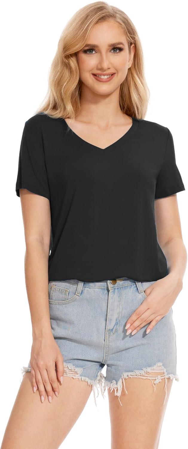 imageGYS Bamboo Viscose Pajamas Tops for Women Cooling Basic TShirt Soft Short Sleeve Sleep Shirts Lightweight Pj ShirtBlack