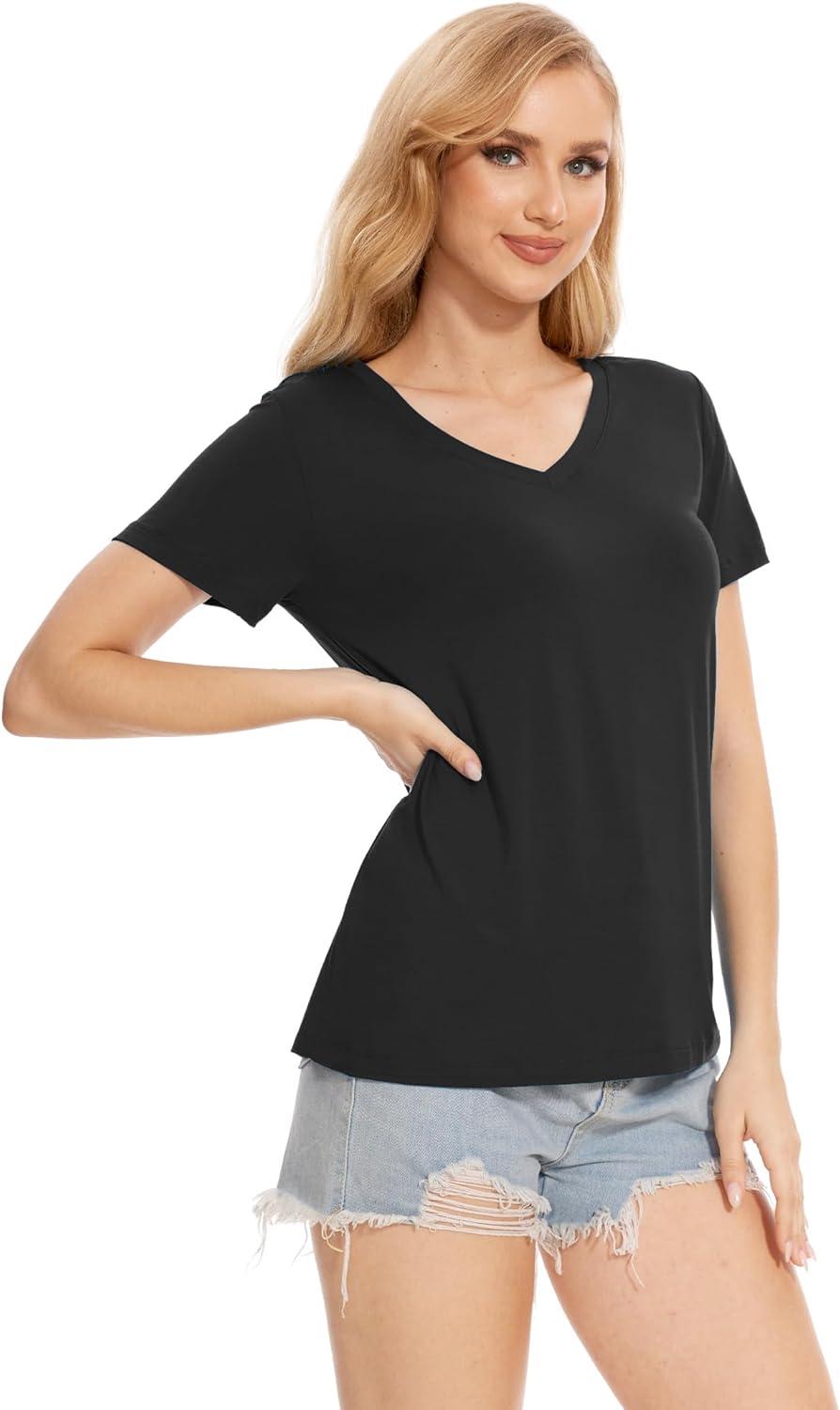 imageGYS Bamboo Viscose Pajamas Tops for Women Cooling Basic TShirt Soft Short Sleeve Sleep Shirts Lightweight Pj ShirtBlack