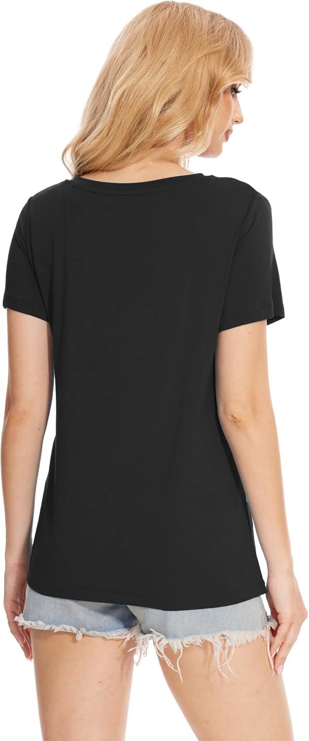 imageGYS Bamboo Viscose Pajamas Tops for Women Cooling Basic TShirt Soft Short Sleeve Sleep Shirts Lightweight Pj ShirtBlack