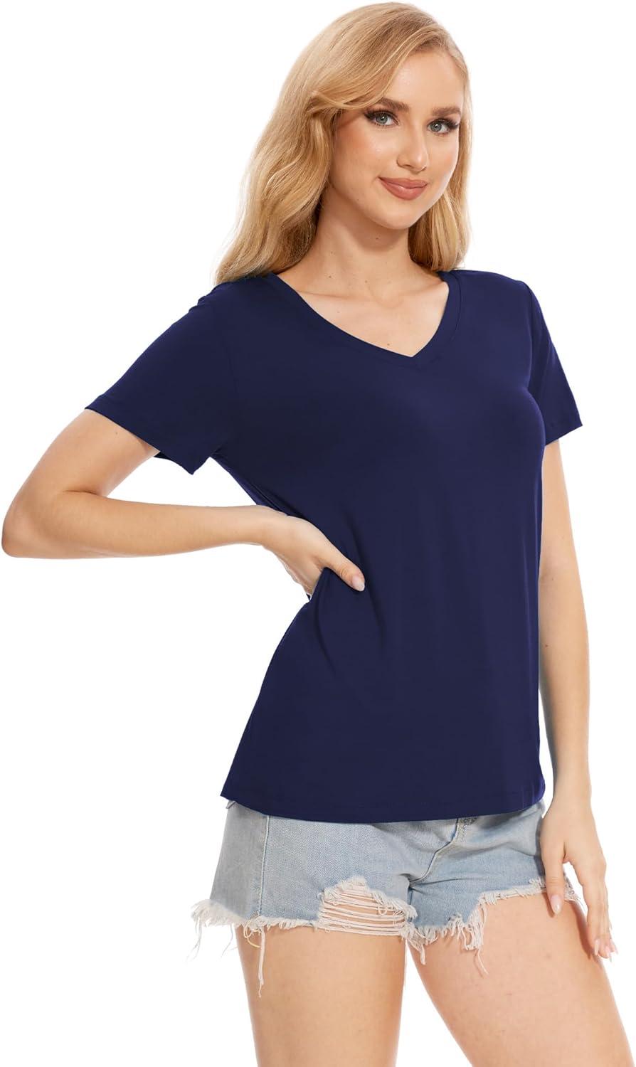 imageGYS Bamboo Viscose Pajamas Tops for Women Cooling Basic TShirt Soft Short Sleeve Sleep Shirts Lightweight Pj ShirtNavy