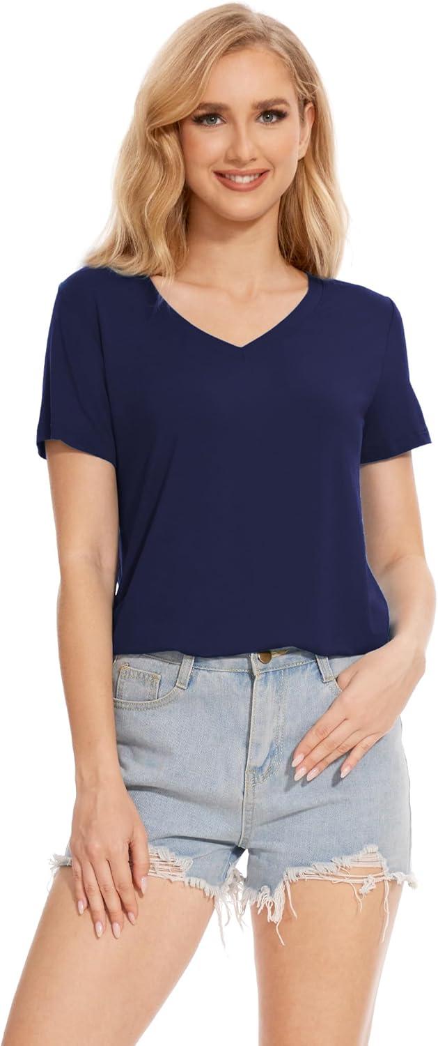 imageGYS Bamboo Viscose Pajamas Tops for Women Cooling Basic TShirt Soft Short Sleeve Sleep Shirts Lightweight Pj ShirtNavy