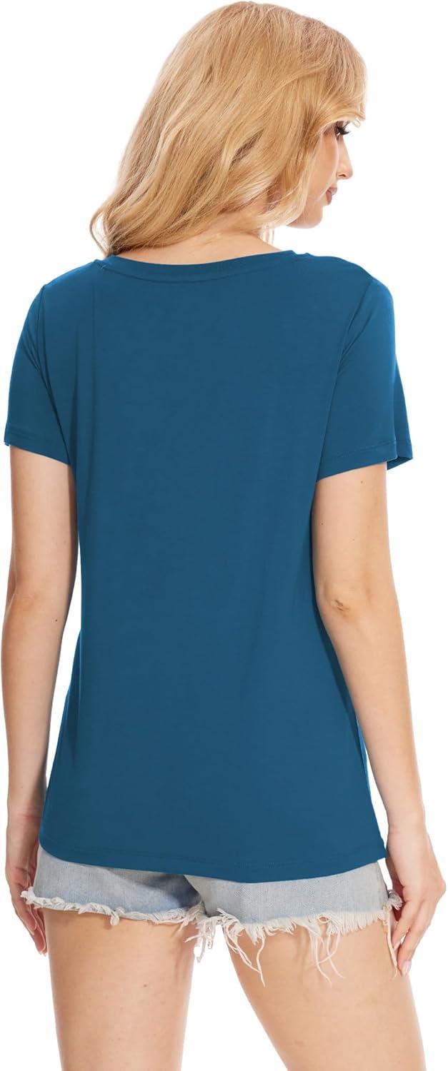 imageGYS Bamboo Viscose Pajamas Tops for Women Cooling Basic TShirt Soft Short Sleeve Sleep Shirts Lightweight Pj ShirtTeal Blue