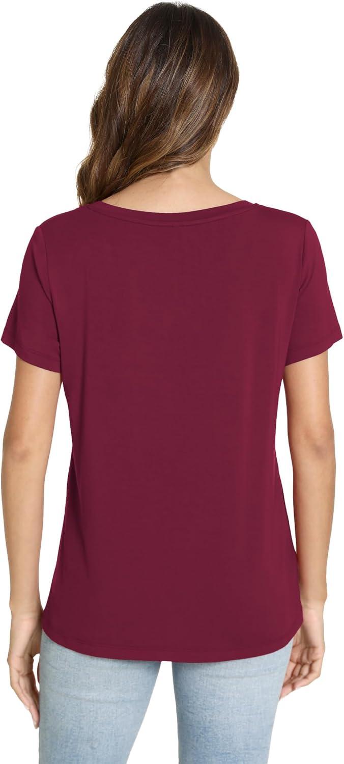 imageGYS Bamboo Viscose Pajamas Tops for Women Cooling Basic TShirt Soft Short Sleeve Sleep Shirts Lightweight Pj ShirtWine