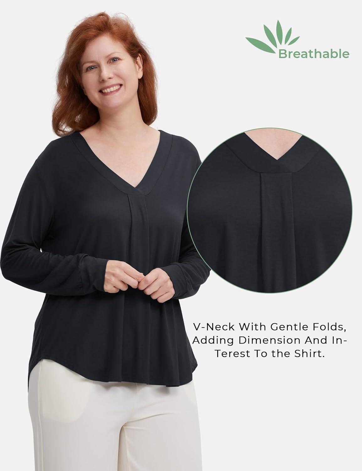 imageGYS Bamboo Viscose Sleep Shirt for Women Long Sleeve RelaxedFit Casual Tee Shirt Soft Cozy Pajama TopsBlack