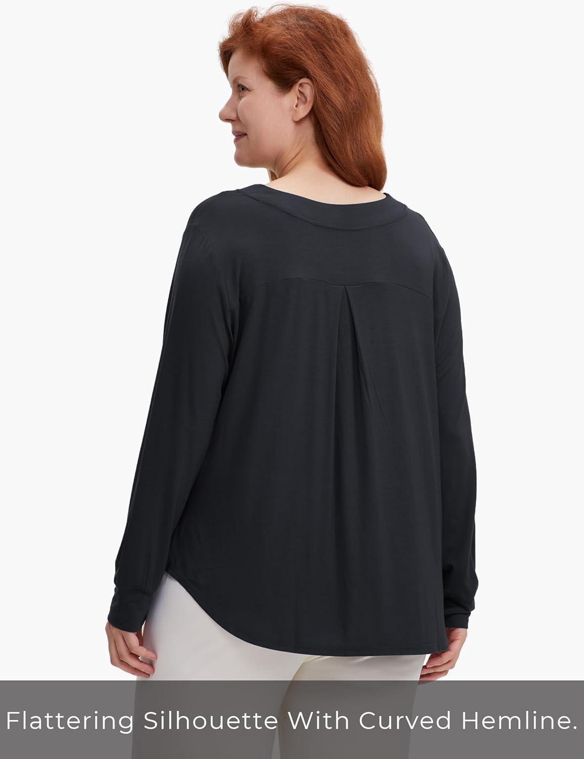 imageGYS Bamboo Viscose Sleep Shirt for Women Long Sleeve RelaxedFit Casual Tee Shirt Soft Cozy Pajama TopsBlack