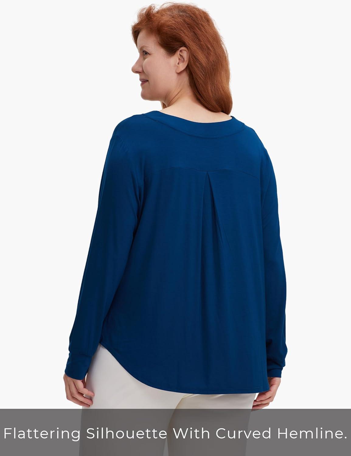 imageGYS Bamboo Viscose Sleep Shirt for Women Long Sleeve RelaxedFit Casual Tee Shirt Soft Cozy Pajama TopsInk Blue