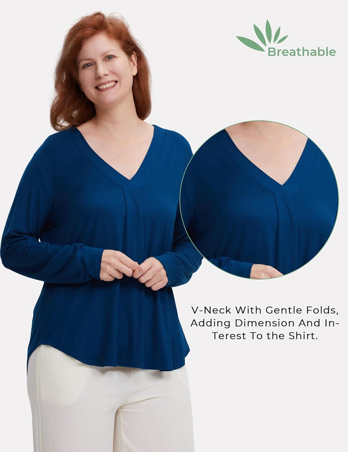 imageGYS Bamboo Viscose Sleep Shirt for Women Long Sleeve RelaxedFit Casual Tee Shirt Soft Cozy Pajama TopsInk Blue