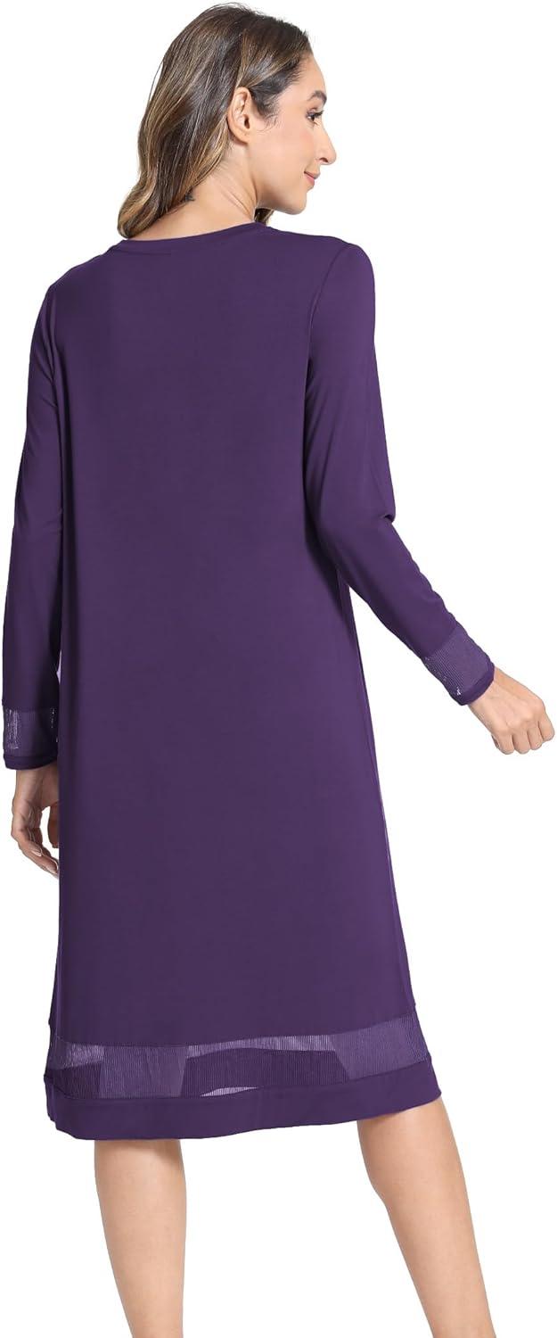 imageGYS Bamboo Viscose Womens Nightgowns Long Sleeve Spliced Lace Sleep ShirtsDeep Purple