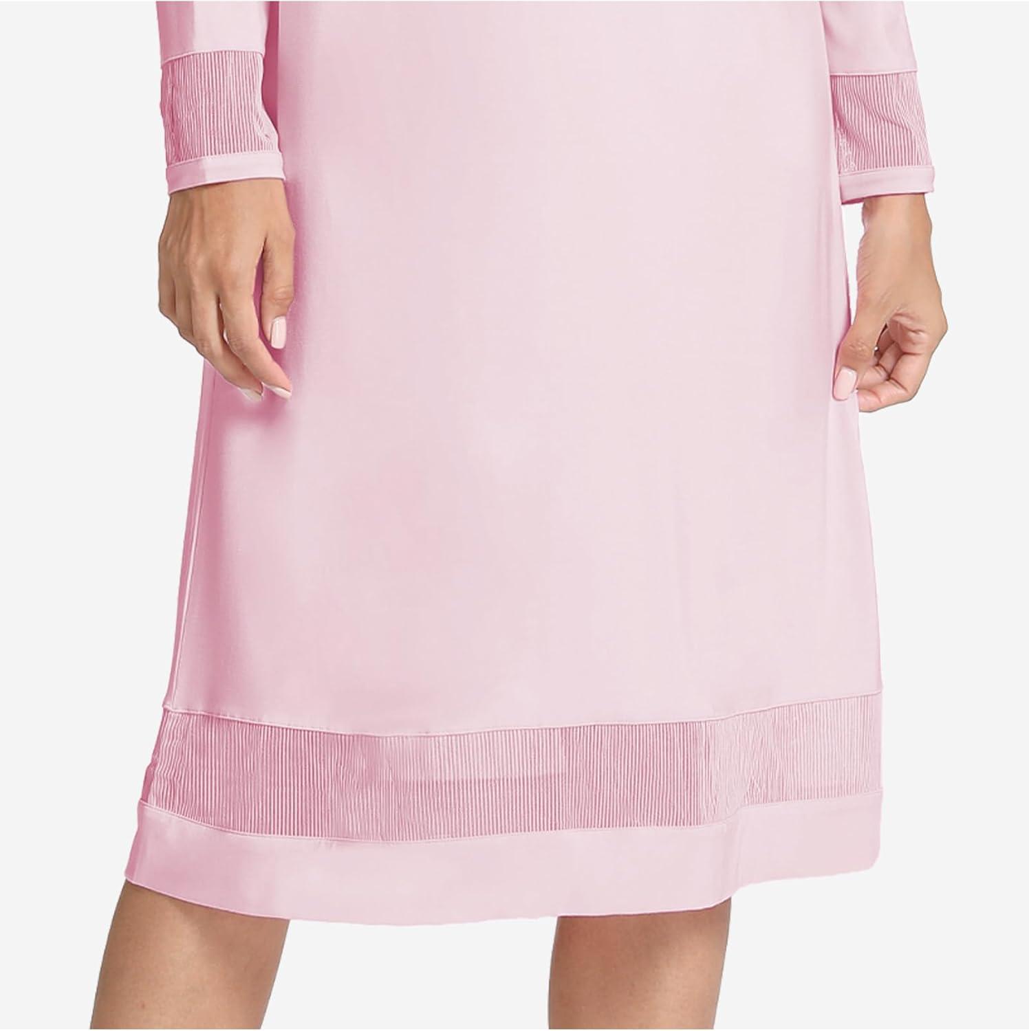 imageGYS Bamboo Viscose Womens Nightgowns Long Sleeve Spliced Lace Sleep ShirtsPink