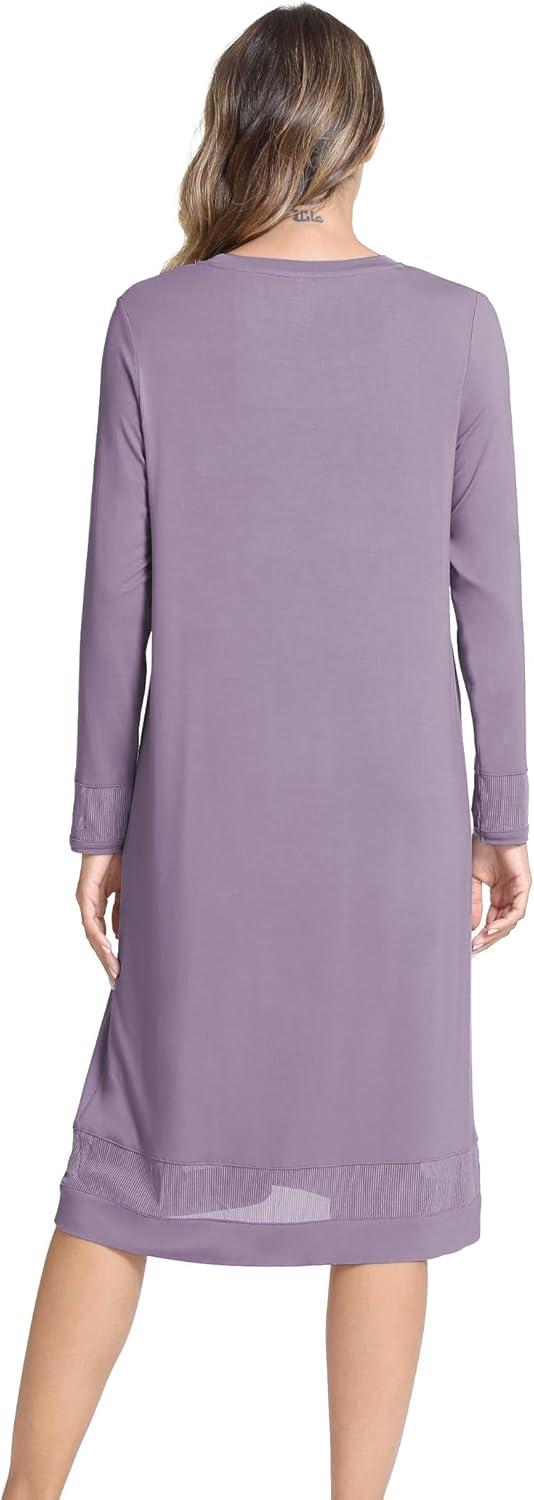 imageGYS Bamboo Viscose Womens Nightgowns Long Sleeve Spliced Lace Sleep ShirtsViolet
