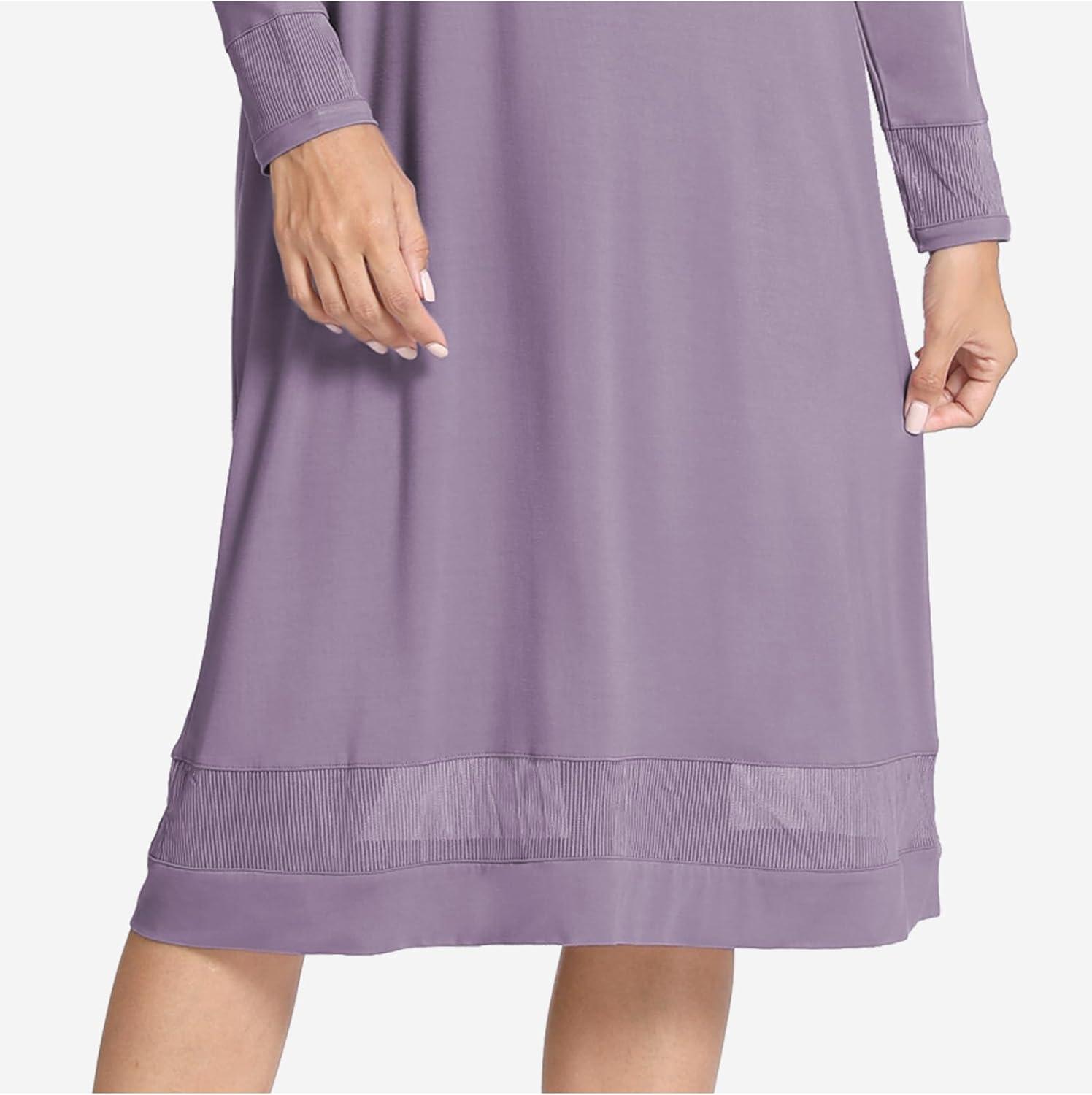 imageGYS Bamboo Viscose Womens Nightgowns Long Sleeve Spliced Lace Sleep ShirtsViolet