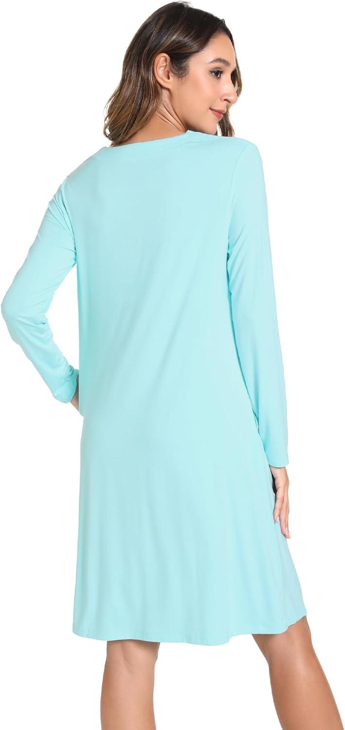 imageGYS Bamboo Viscose Womens Nightgowns Long Sleeve Vneck Sleepwear with PocketsAqua