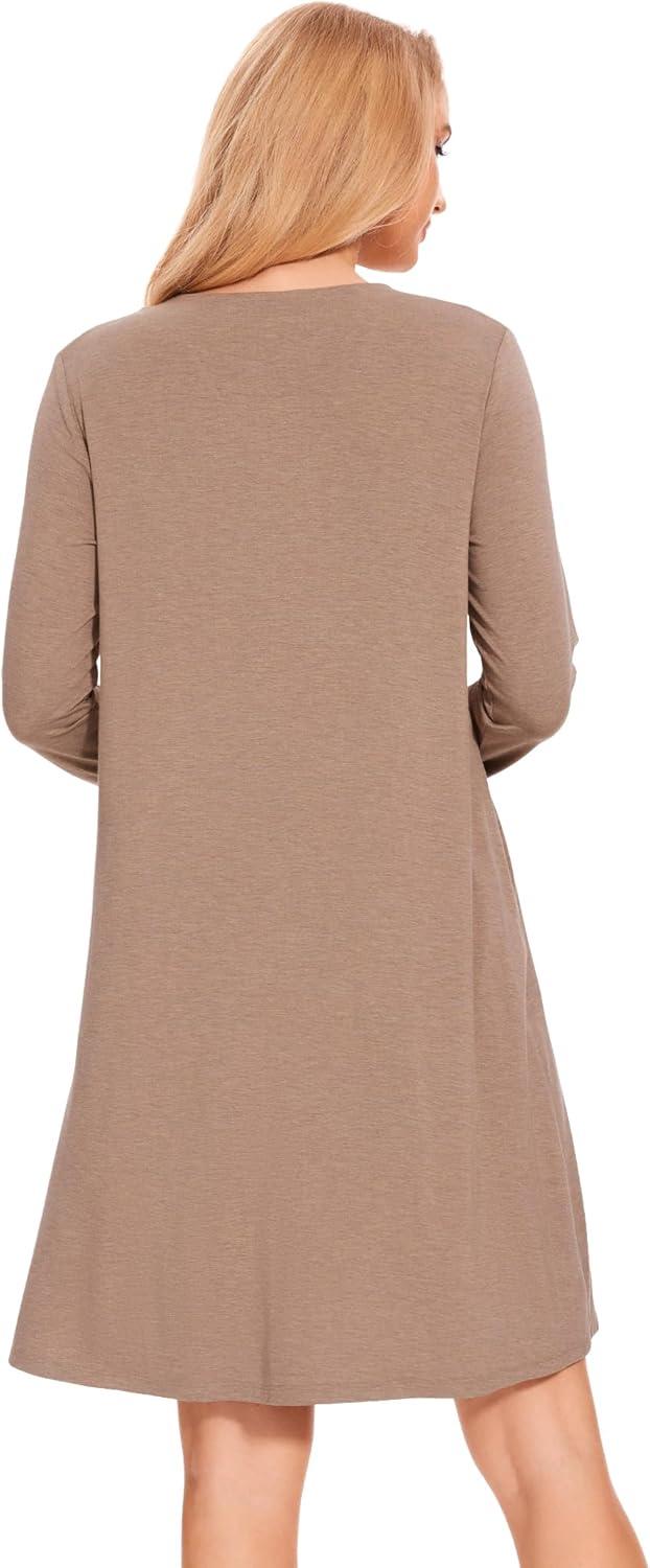 imageGYS Bamboo Viscose Womens Nightgowns Long Sleeve Vneck Sleepwear with PocketsCamel