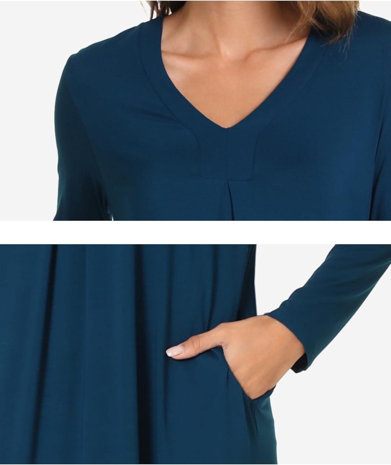 imageGYS Bamboo Viscose Womens Nightgowns Long Sleeve Vneck Sleepwear with PocketsInk Blue