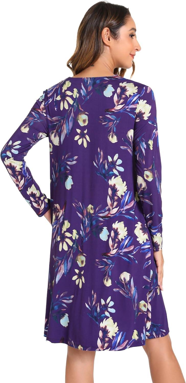 imageGYS Bamboo Viscose Womens Nightgowns Long Sleeve Vneck Sleepwear with PocketsPurple Floral