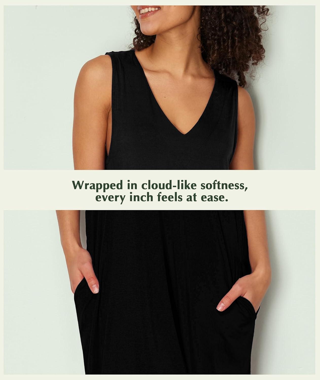 imageGYS Bamboo Viscose Womens Nightgowns V Neck Sleeveless Tank Pajama Dress for WomenBlack