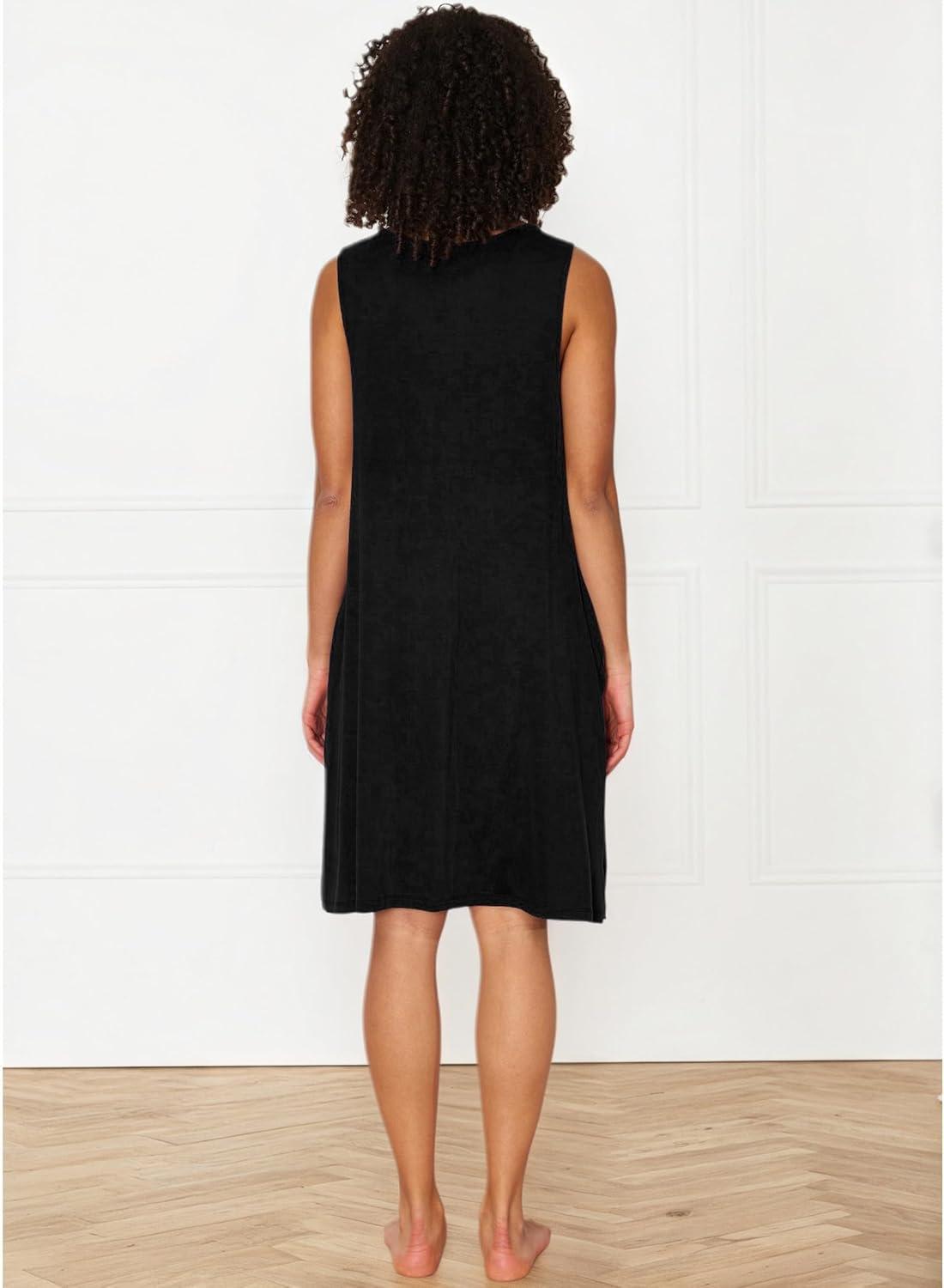 imageGYS Bamboo Viscose Womens Nightgowns V Neck Sleeveless Tank Pajama Dress for WomenBlack