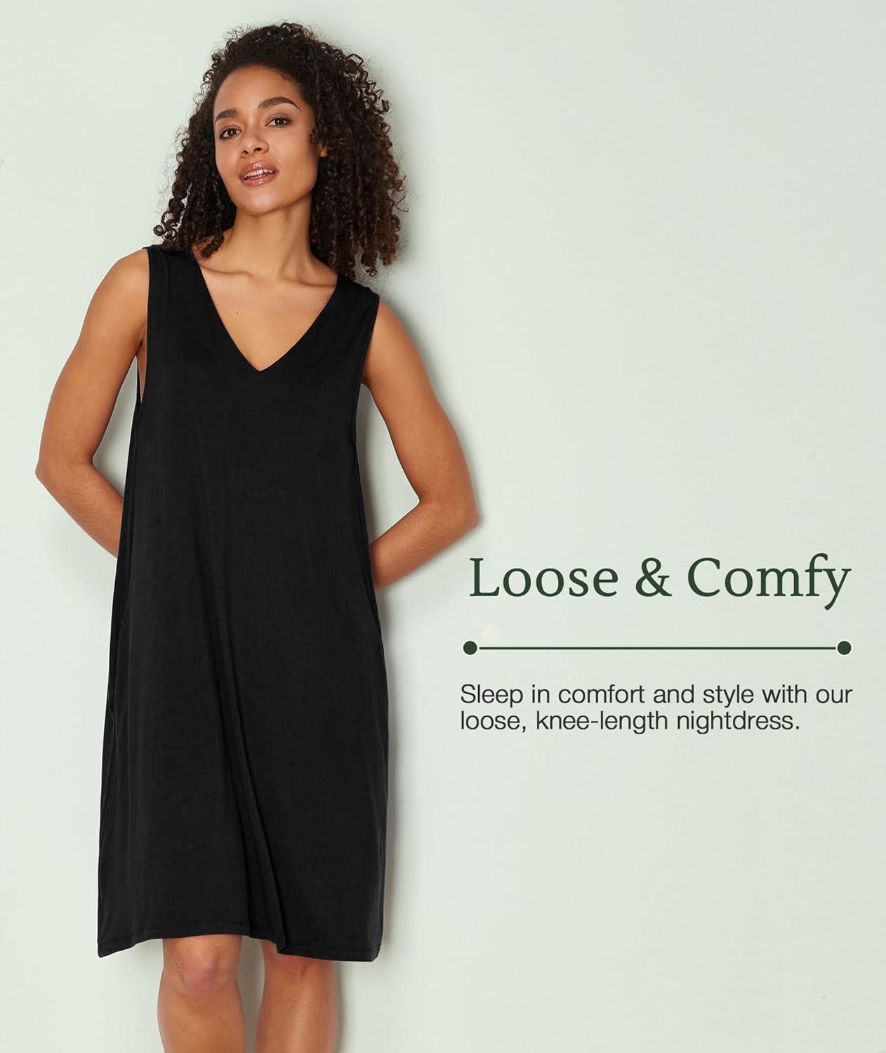 imageGYS Bamboo Viscose Womens Nightgowns V Neck Sleeveless Tank Pajama Dress for WomenBlack