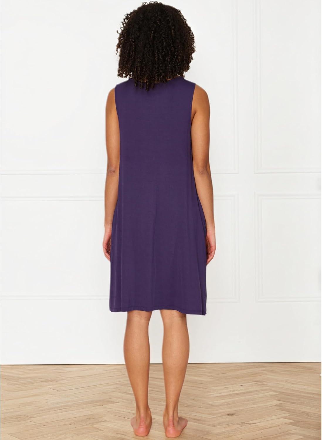 imageGYS Bamboo Viscose Womens Nightgowns V Neck Sleeveless Tank Pajama Dress for WomenDeep Purple