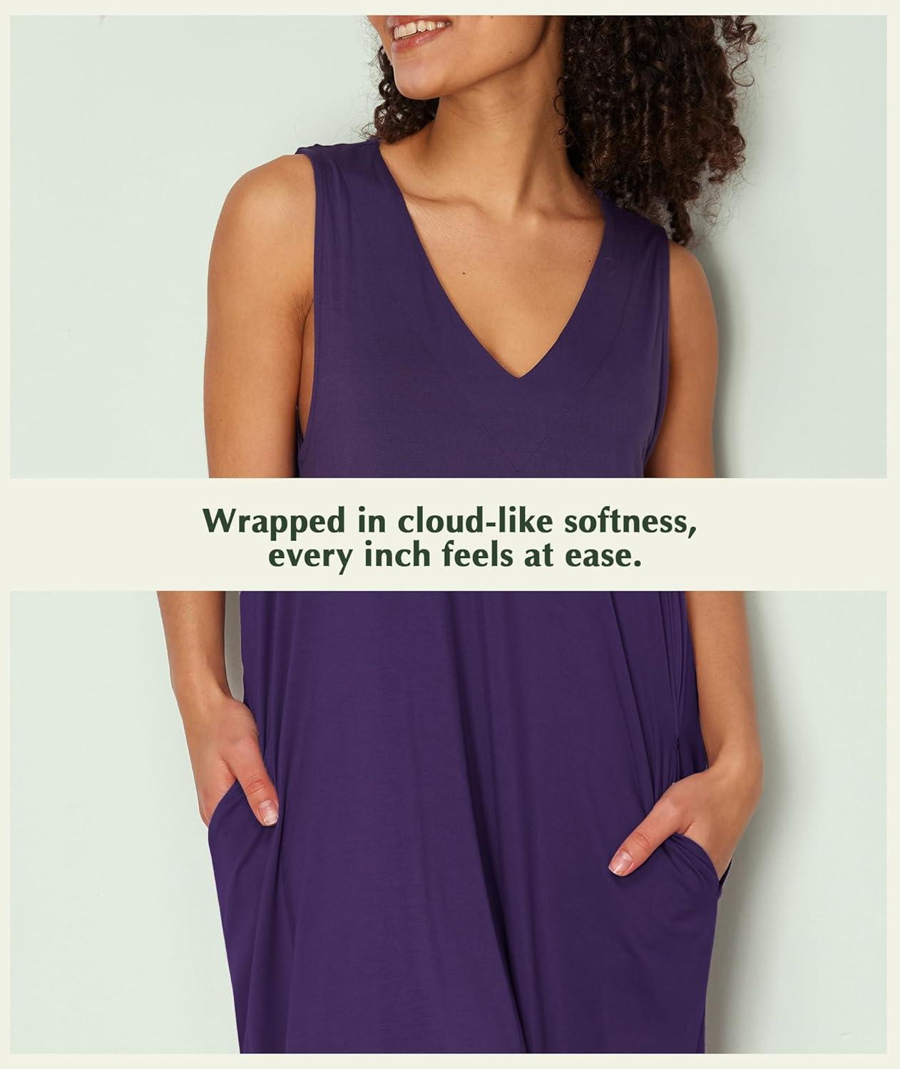 imageGYS Bamboo Viscose Womens Nightgowns V Neck Sleeveless Tank Pajama Dress for WomenDeep Purple
